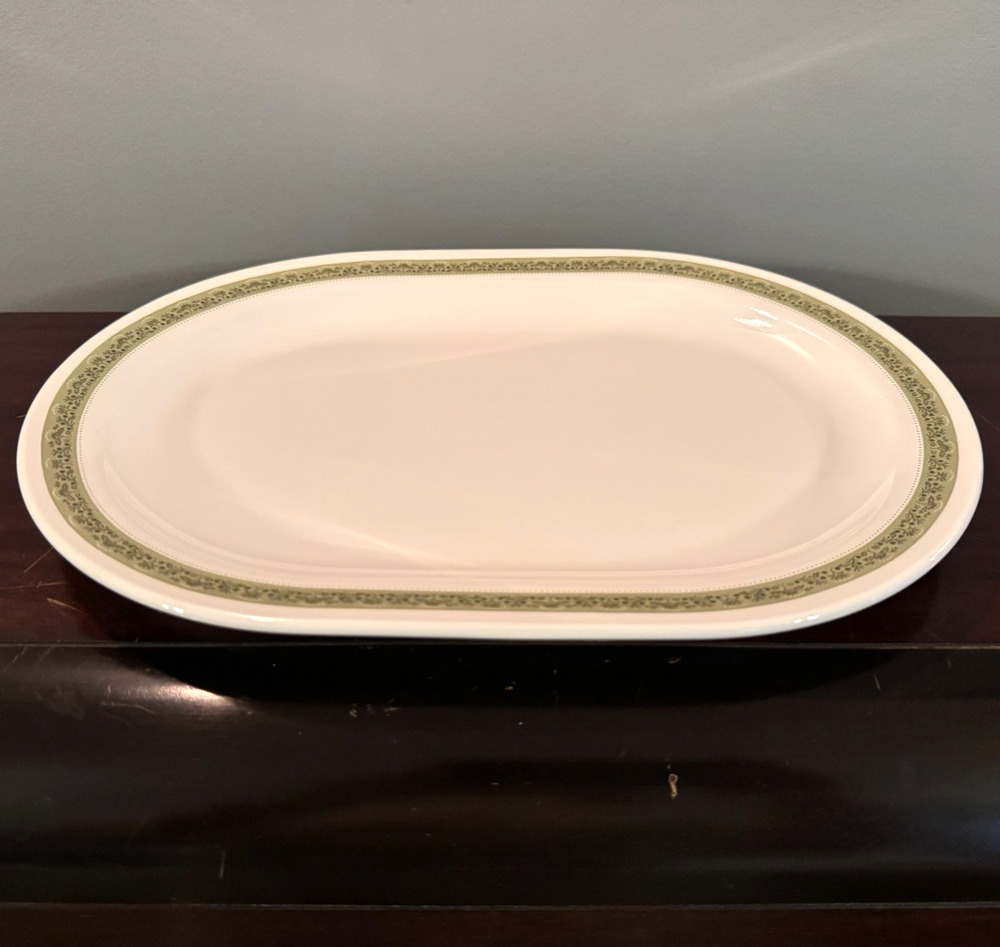 Vintage Corning Centura Lynwood Green Oval Serving Platter Floral 12 3/8" USA